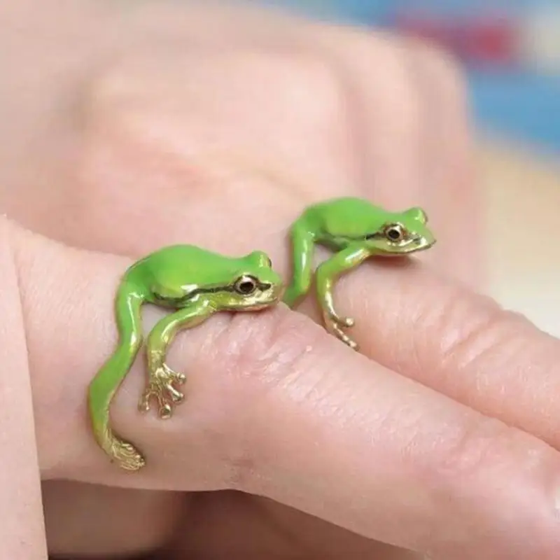 Bagues mignonnes en forme de grenouille verte bizarre pour adultes et enfants, bague d'arbre réglable cool, grenouilles ouvertes, bijoux délicats faits à la main