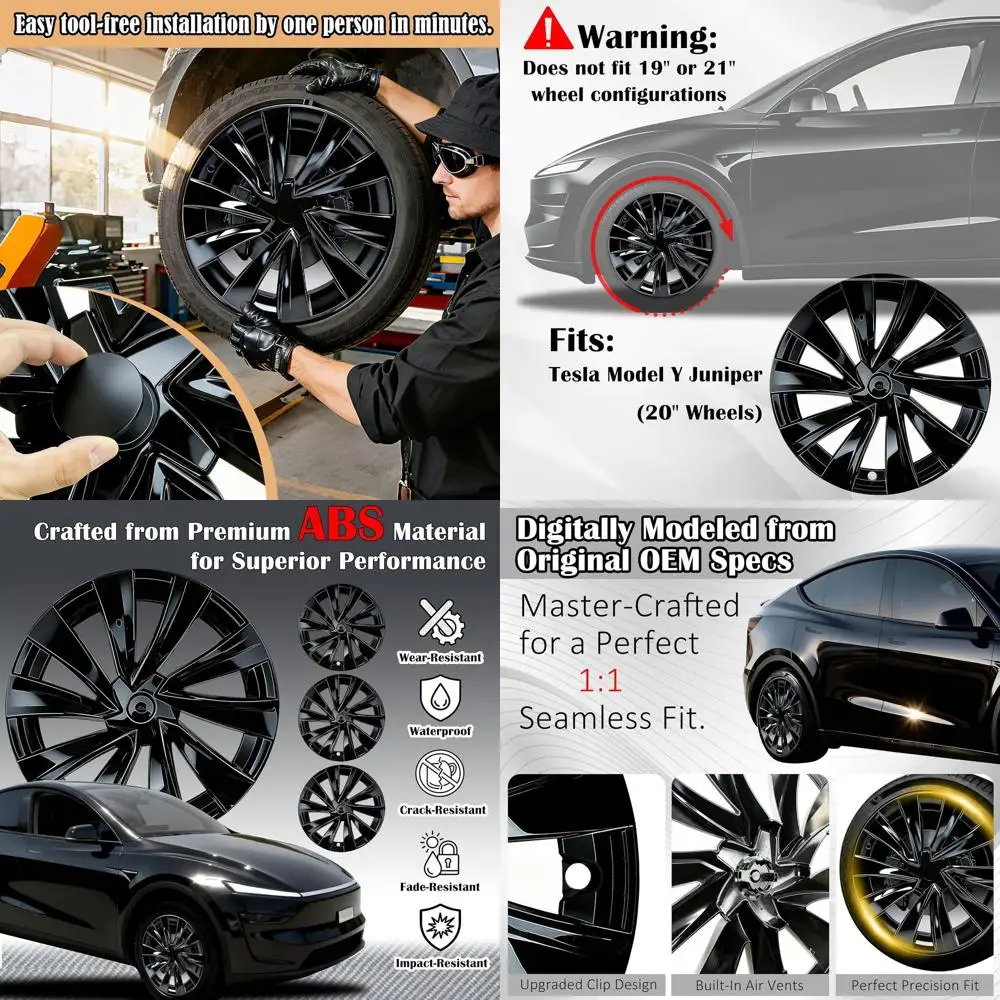 

4Pcs Wheel Protection Covers for 2025-2026 Tesla Juniper Model Y Snap-On Rim Guard Hubcaps with Full Coverage Design, Enhanced A