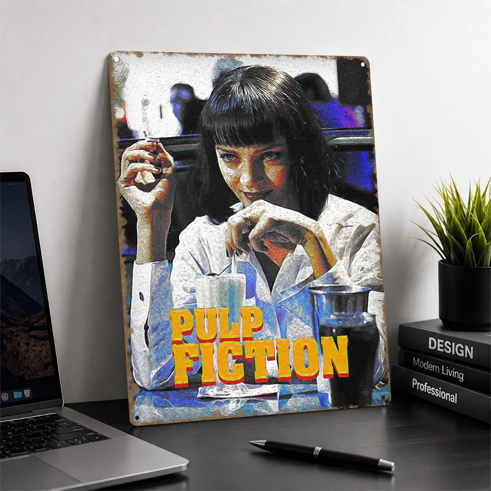 Mia Wallace Pulp Fiction Personalized 3D Textured Metal Poster Wall Art Tinplate Sign for Gaming Room Decoration Man Wand Deko