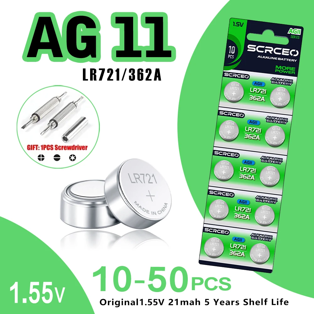 10-50PCS LR721 AG11 SR721SW LR58 362A 162 1.5V Lithium Manganese Dioxide Button Battery, Suitable for Calculators, Watches