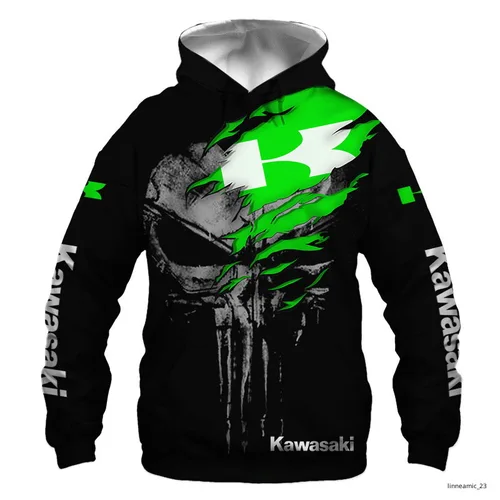 Imagen 1 del producto Sudadera con capucha de manga larga 3D para hombre, sudadera con capucha deportiva para motocicleta Kawasaki, camiseta informal para entusiastas de motocicletas para niños y adultos