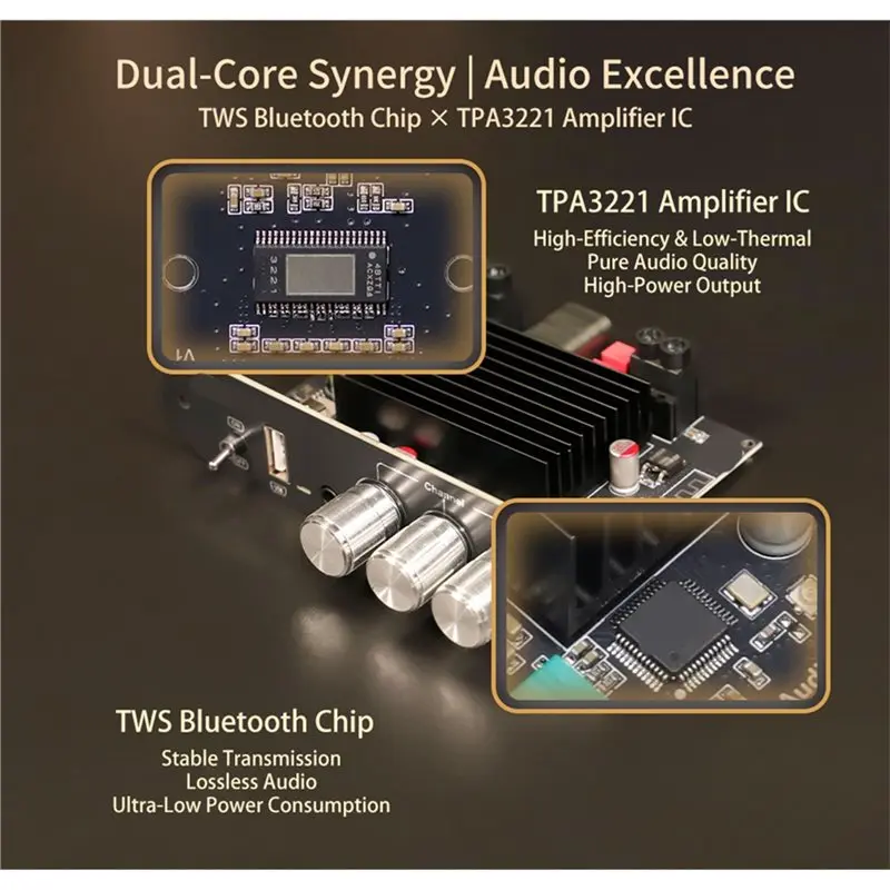 CJSD-T2001P Bluetooth Digital Amplifier Board 200W Stereo With High Low Frequency Adjustment TPA3221 For Audio Projects