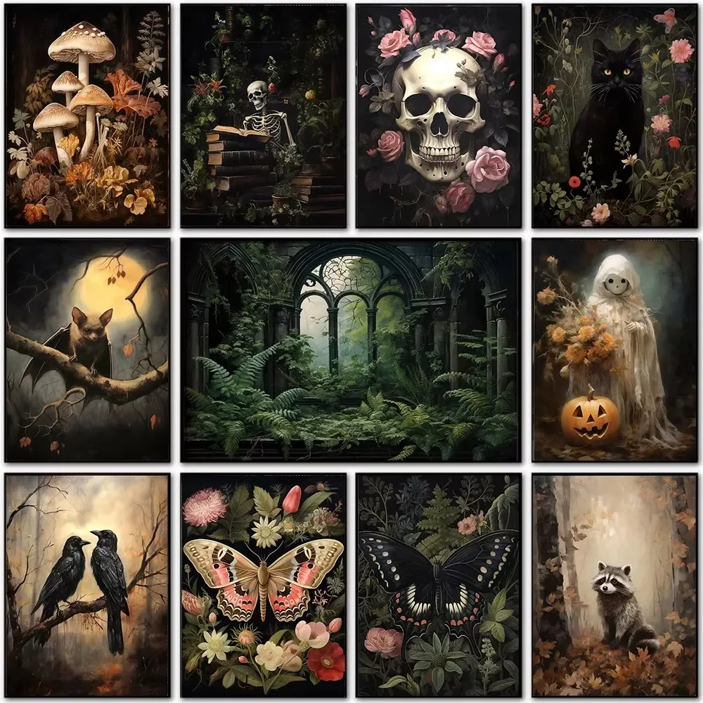 DIY Paint by Numbers Forest Butterfly Bat Pumpkin Skeleton Halloween for Adults Beginner Canvas Dark Wall Art Home Decor Gift