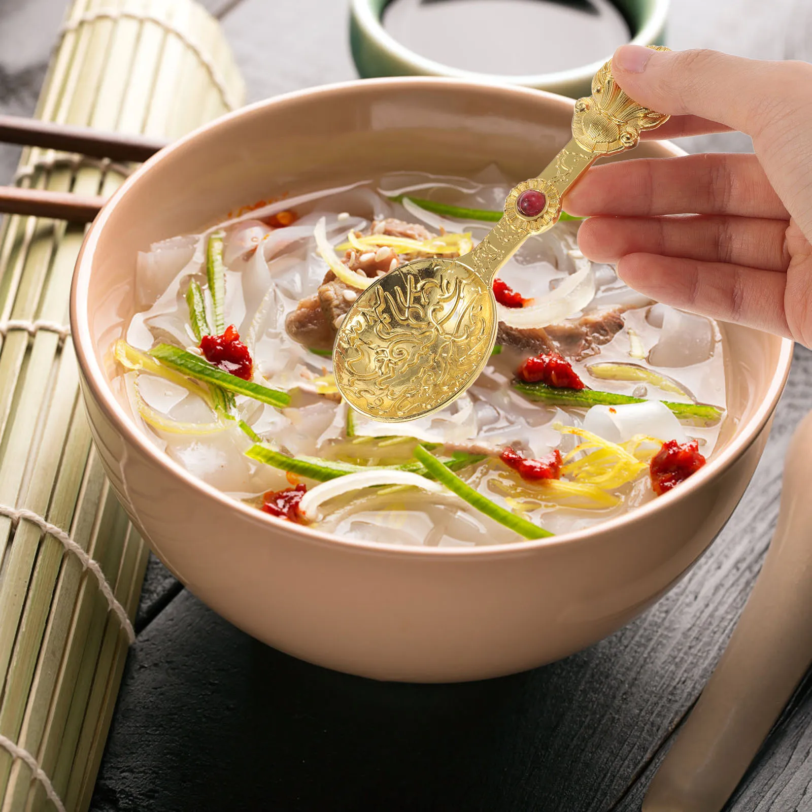 

Tibetan Camping Spoon Vintage Butter Kitchen Alloy Gold Flower Retro Teaspoon Durable Easy Clean Multipurpose Stirring Scooping