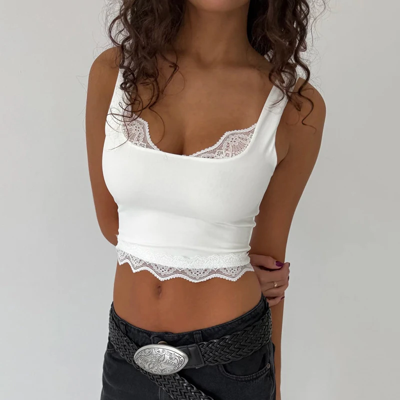 

Tornova Sexy Exposed Navel Lace Vest Top Women's Plunge Sleeveless Summer Ins New Sports Tanks T-shirt Solid Slim 2026 Fashion