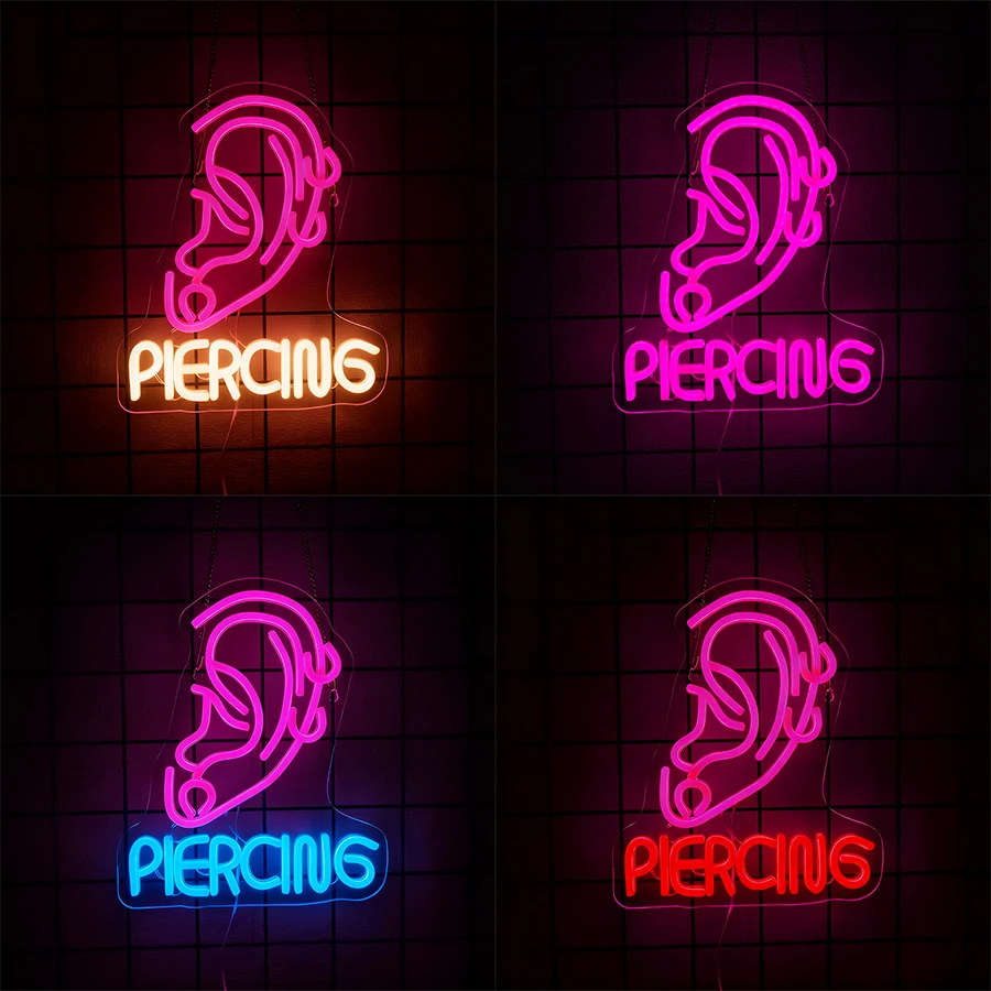 علامة النيون لثقب الأذن، LED الإبداعية الأذن القرط ضوء النيون، الوشم استوديو الحلاق صالون تدليك سبا متجر النيون ضوء الديكور #1
