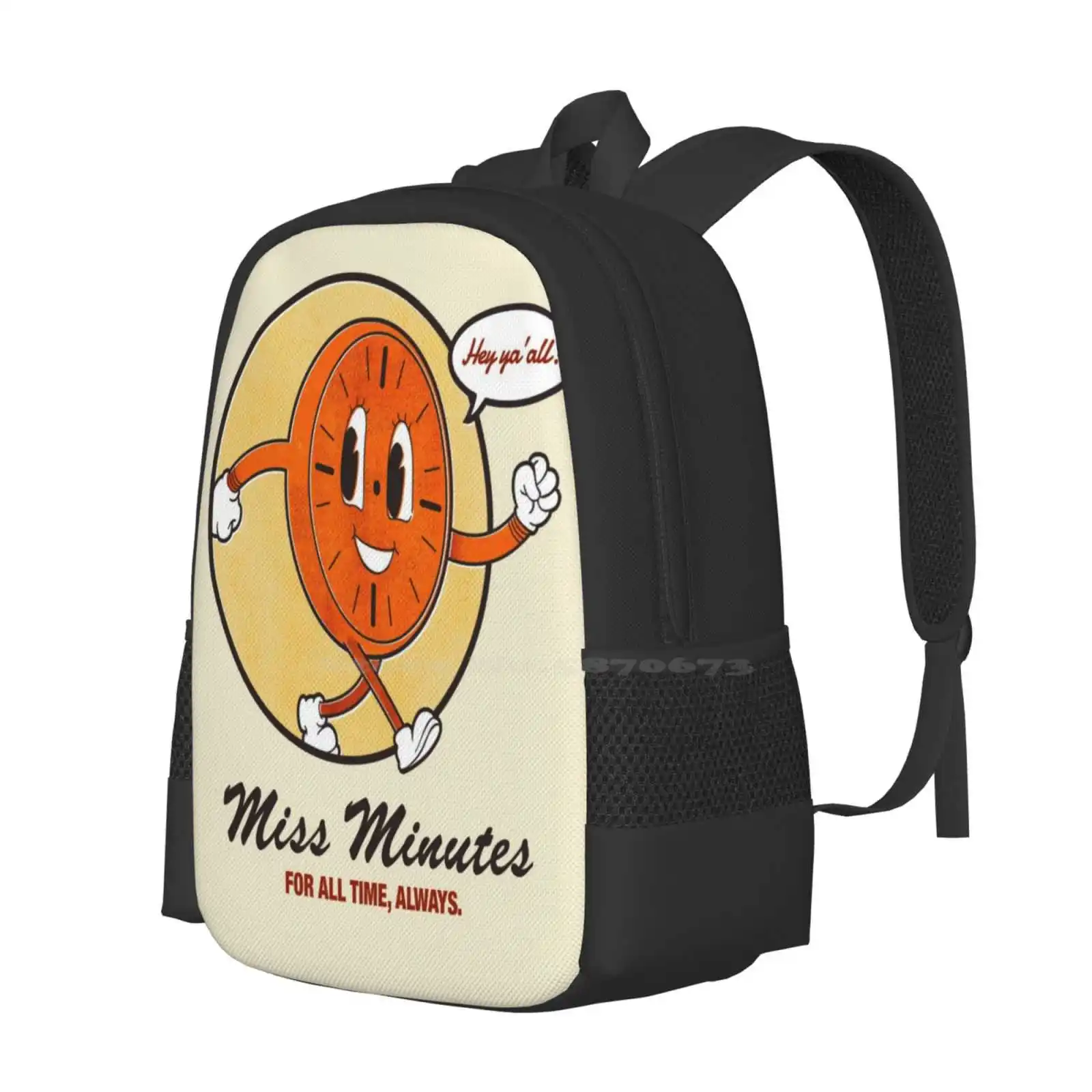 Miss Minutes Teen College Student Backpack Pattern Design Bags Series Tv Show Villian Super Hero Miss Minute Retro Vintage