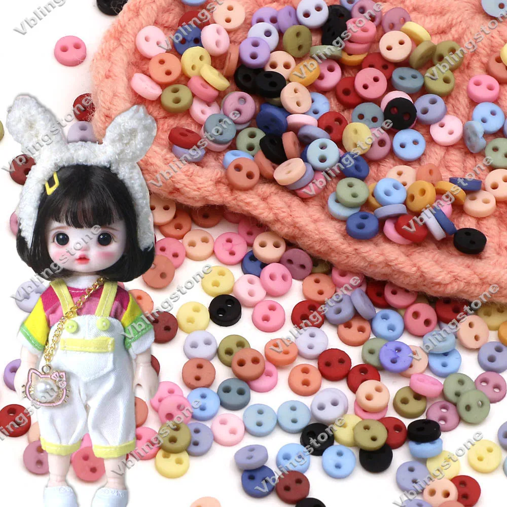 100Pcs Round Mini Buttons 4MM Plastic Resin Sew Buttons for Dolls Scrapbooking 2Holes Round Buckles Sewing Supplies Handmade