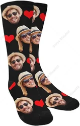 Benutzerdefinierte Foto-Paar-Freundin-Gesichtssocken, Liebesherz-Crew-Socken mit 2 Gesichtern für Männer und Frauen, Einheitsgröße