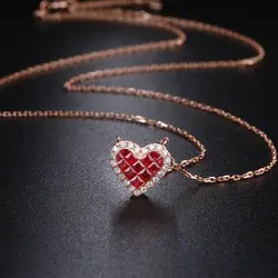 Faceted heart showy ruby necklaces pendant Light Luxury Design Sense sweet dazzling Gifts to Girlfriend clavicle chain jewelry