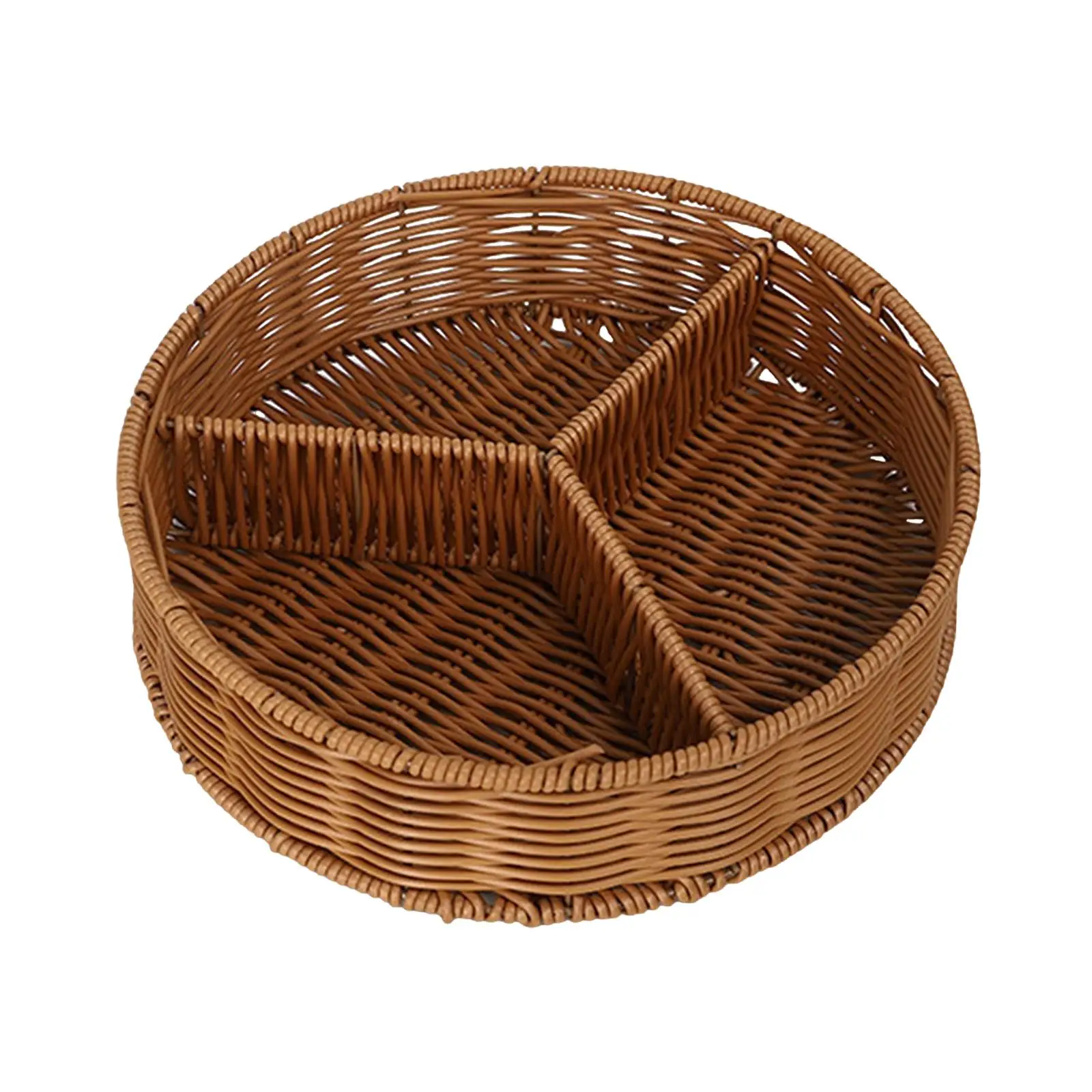 Wicker Woven Bread Baskets Stackable Round Storage Basket Plastic Rattan Fruit Tray for Dining Table Snack Vegetable Display