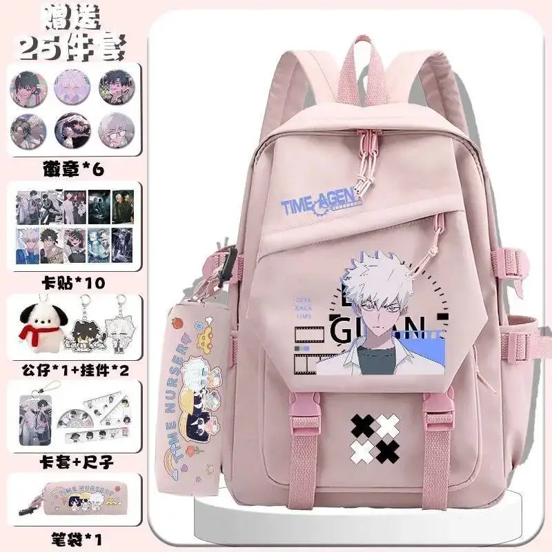 Juego de Anime negro blanco azul Rosa enlace Click Mochilas escolares para estudiantes Mochilas de gran capacidad para regalo