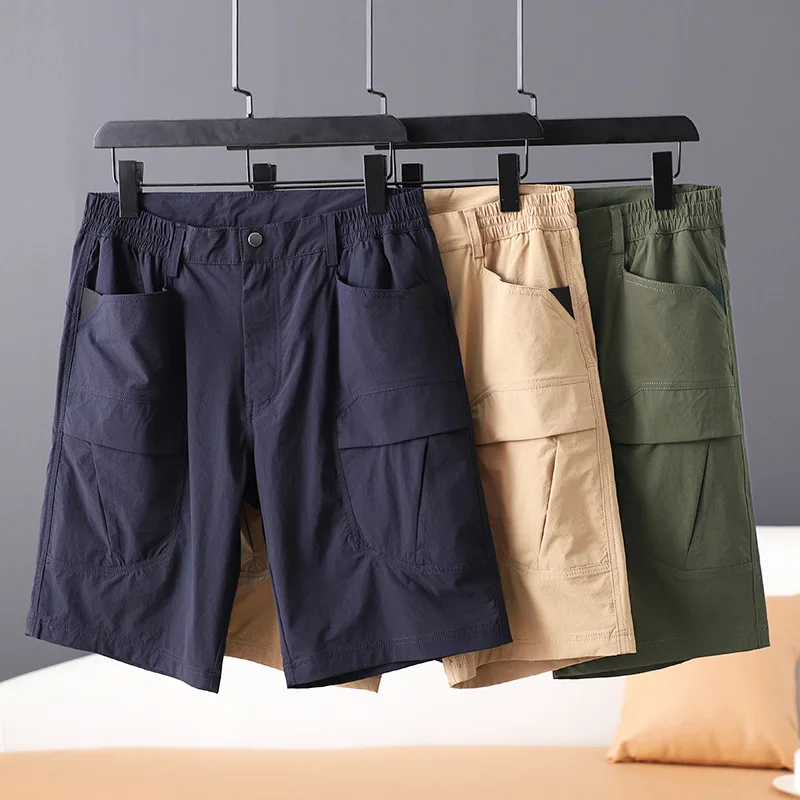 Foreign Trade Men's Summer New Thin Straight Barrel Mid Waist Casual Work Big Pocket Shorts