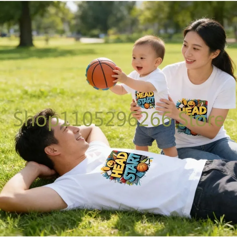 

Новый летний семейный комплект одежды 2026 с принтом «Баскетбольный кролик» — детская уличная футболка из чистого хлопка с коротким рукавом и круглым вырезом