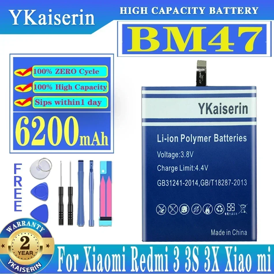 

Аккумулятор YKaiserin BM47 6200 мАч для Xiaomi Redmi 3S 3X Redmi 4X Redmi 3/3pro BM 47, сменные аккумуляторы + инструменты