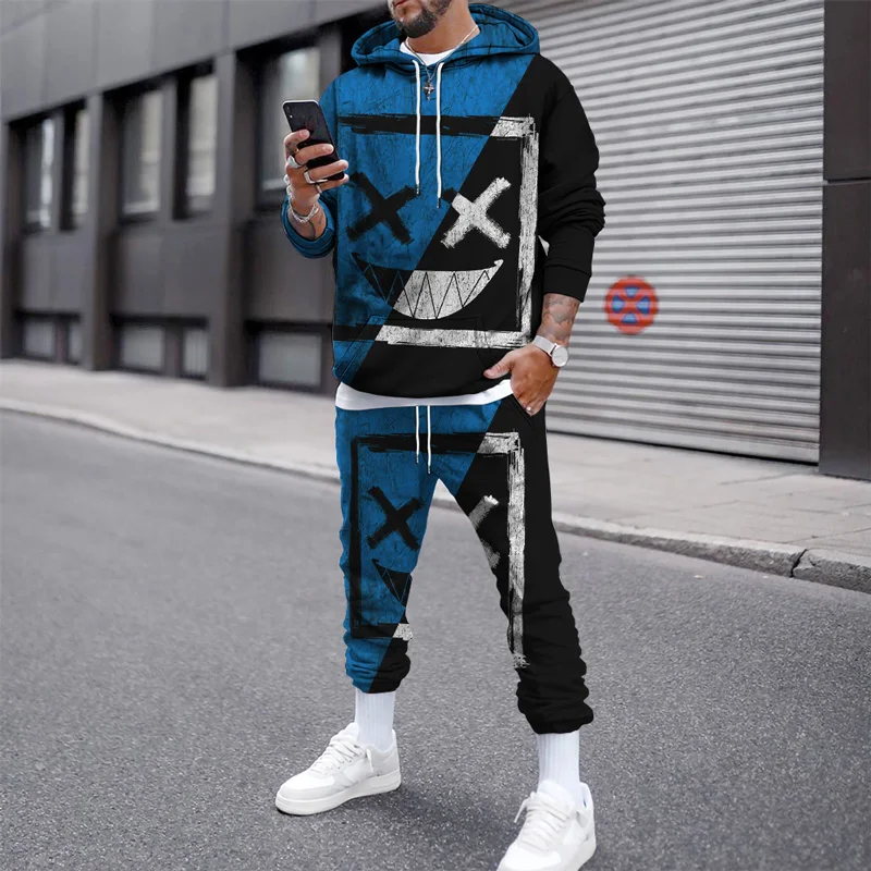 XX Smiley 3D Printed Autumn and Winter Pullover Sweashirts Men Tracksuit Casual Hoodies Jogger Pants 2pc Set Men's Clothing Suit