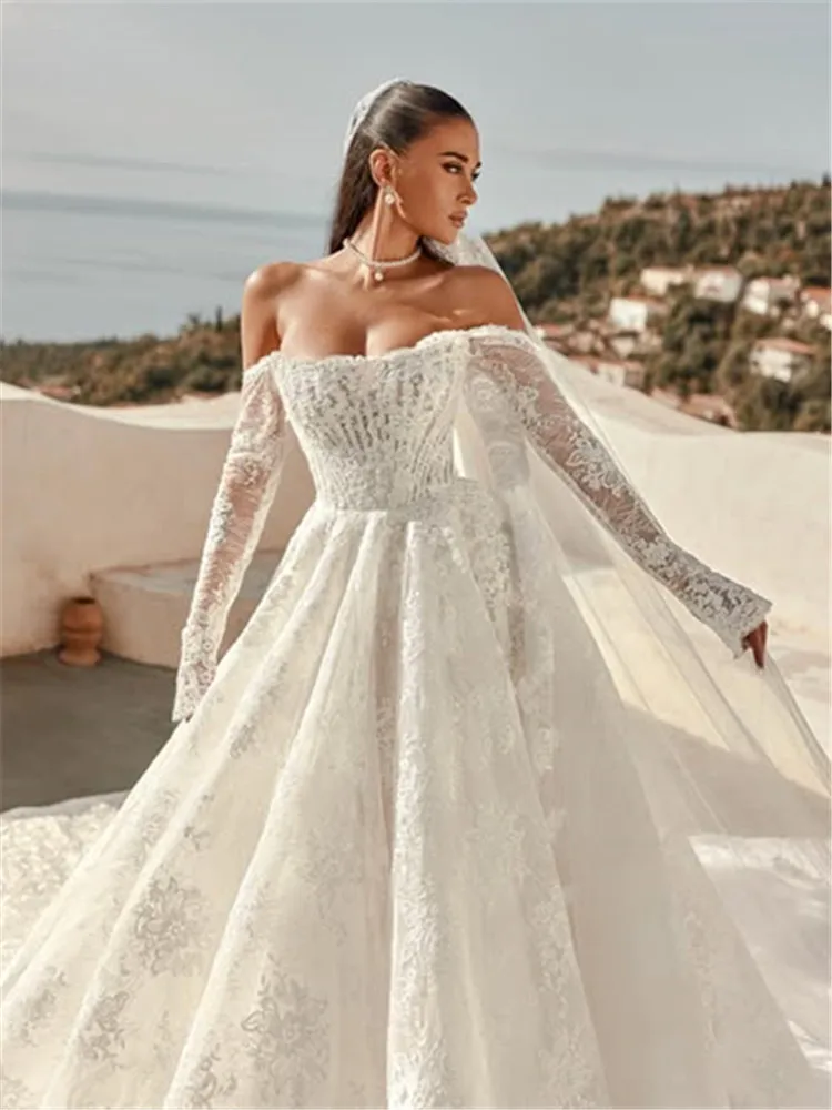 

Кружевное свадебное платье с длинными рукавами Vestidos De Novia Estilo Princesa Elegantes Белое платье на заказ Vestido Abiti Da Sposa Noiva Casamento