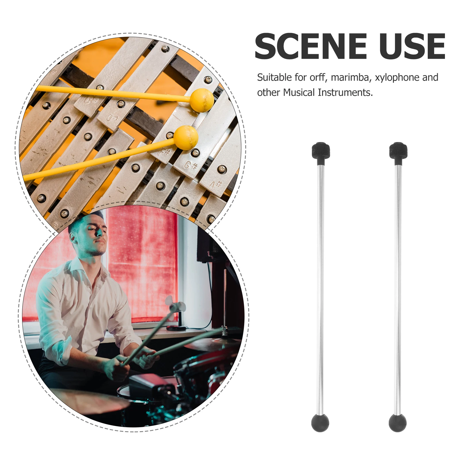 

2pcs Double-headed Mallets Black Soft Rubber Felt Tips Stainless Steel Marimba Xylophone Glockenspiel Percussion Accessories