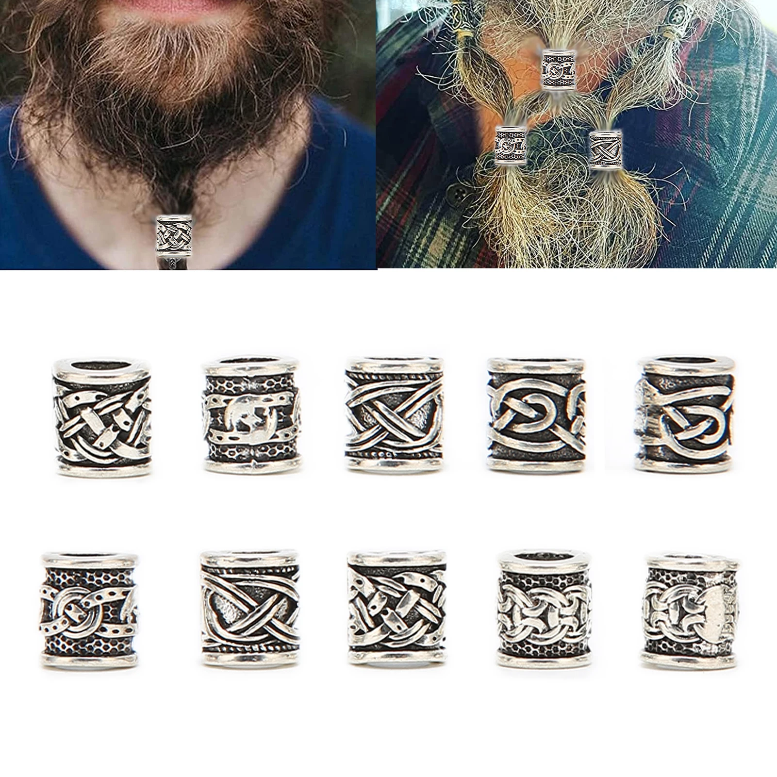 Cuentas de aleación para Barba vikingas para hombre, abalorios de rastas nórdicas antiguas para el cabello, pulsera artesanal, collar, bálsamo para después del afeitado, 10 piezas