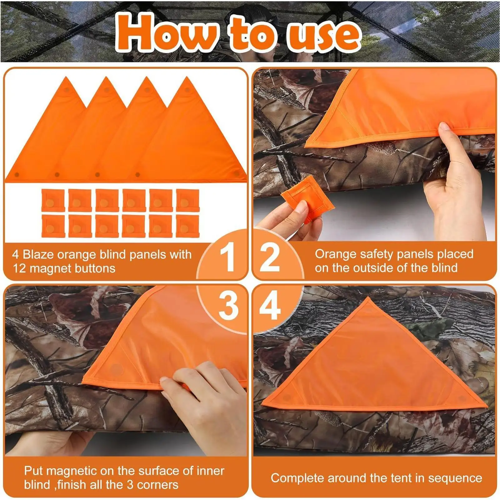 

Blaze Orange Blind Cover Magnetic Cover With 12-Button 4 Pieces Magnets Blaze Safety Panels For Tent Backpack Outdoor Running