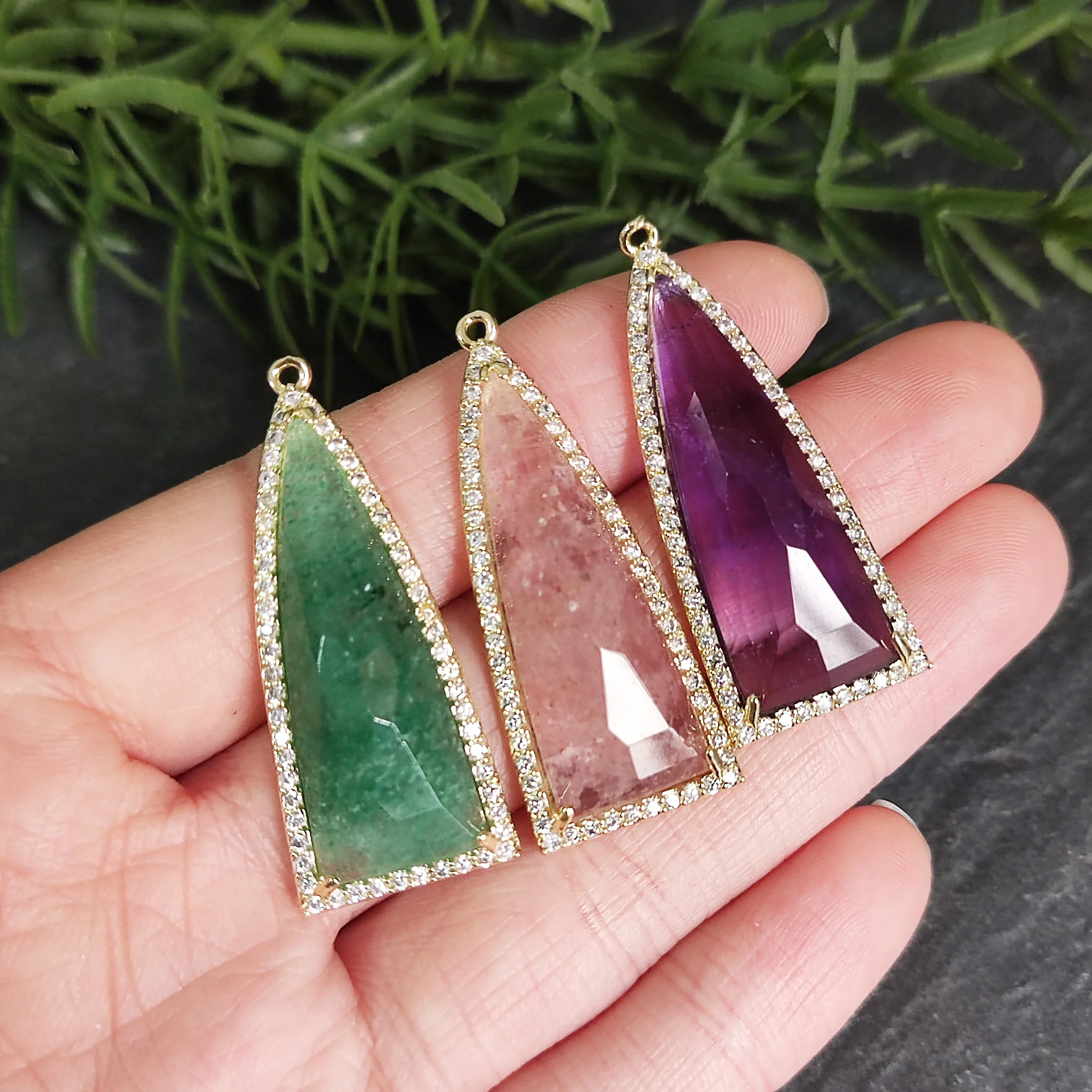 Triangle Crystal Cubic Zircon Pendant, Real Gemstone Jewelry Charm, DIY Earring Necklace, Dainty CZ Stone Charm Wholesale