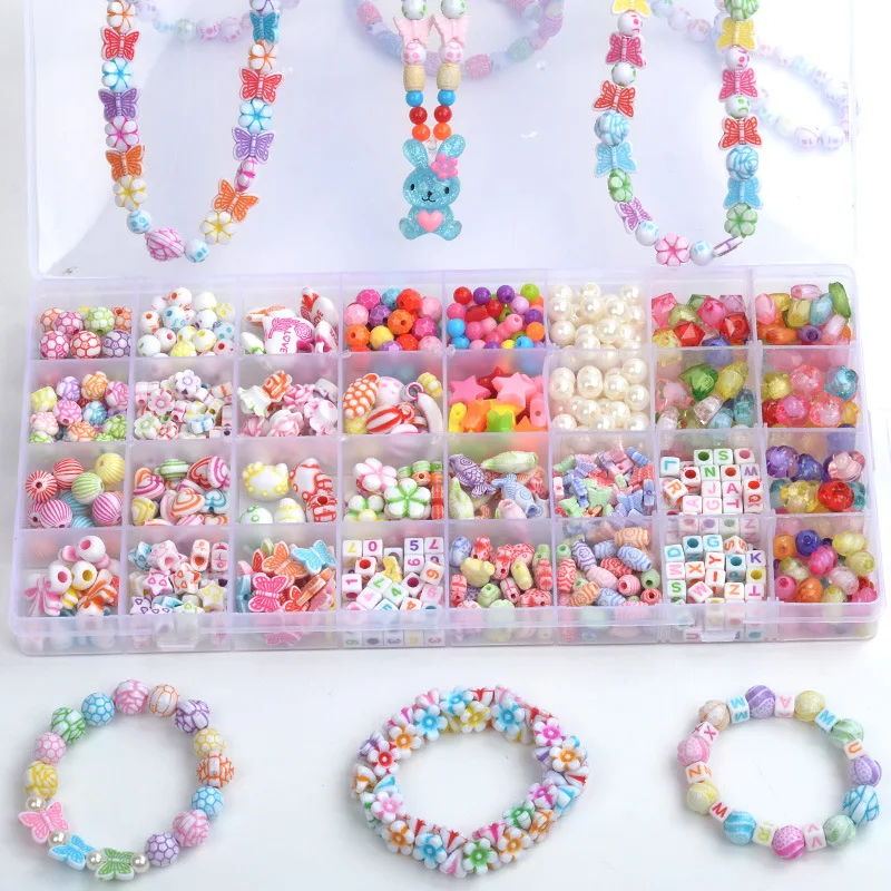 Children Handmade DIY Beaded Toys 32 Grid Creative Loose Spacer Beads Crafts Making Bracelet Necklace Jewelry Kit Girls Gifts