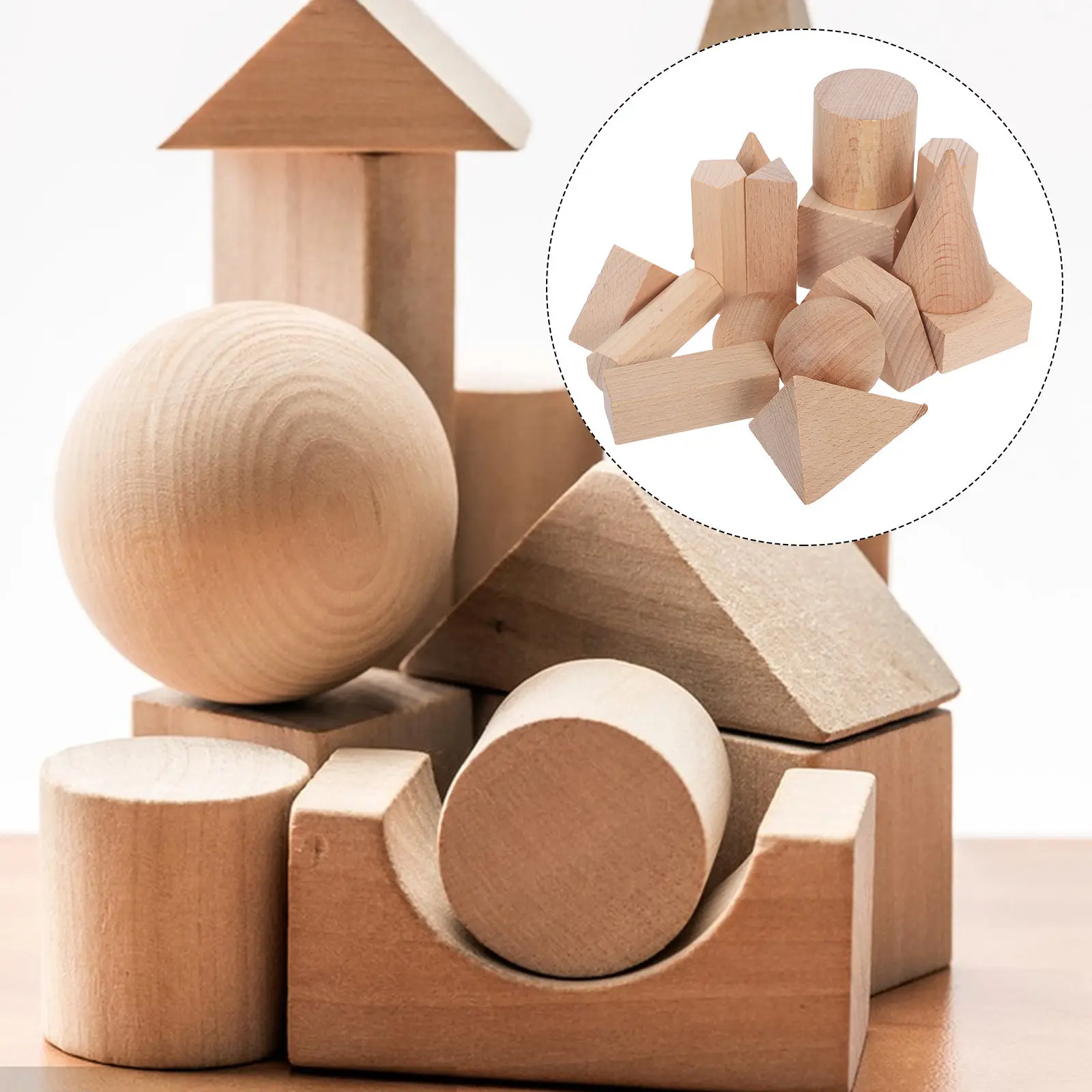 15-teiliges Kinder-Holzbausteine-Set Natürliche Massivholz-Geometrieformen für Früherziehung Sortieren Stapeln Kognitives Spielen