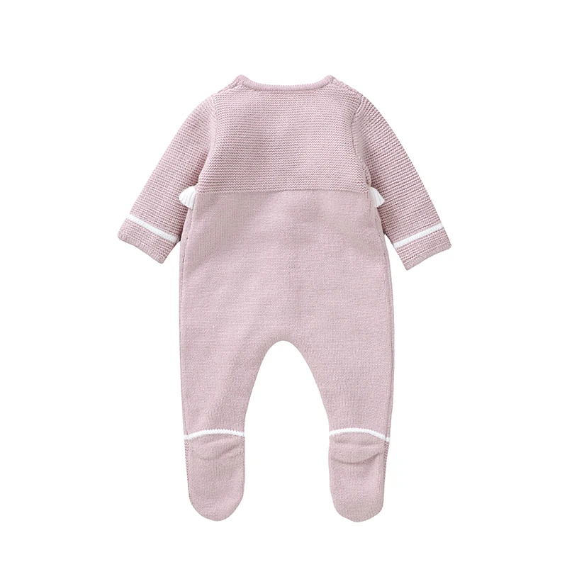 Pink Newborn Baby Knitted Rompers for Infant Girl Autumn Winter Outwear Jumpsuits Clothes 0-18m One Piece Toddler Outfit Clothes