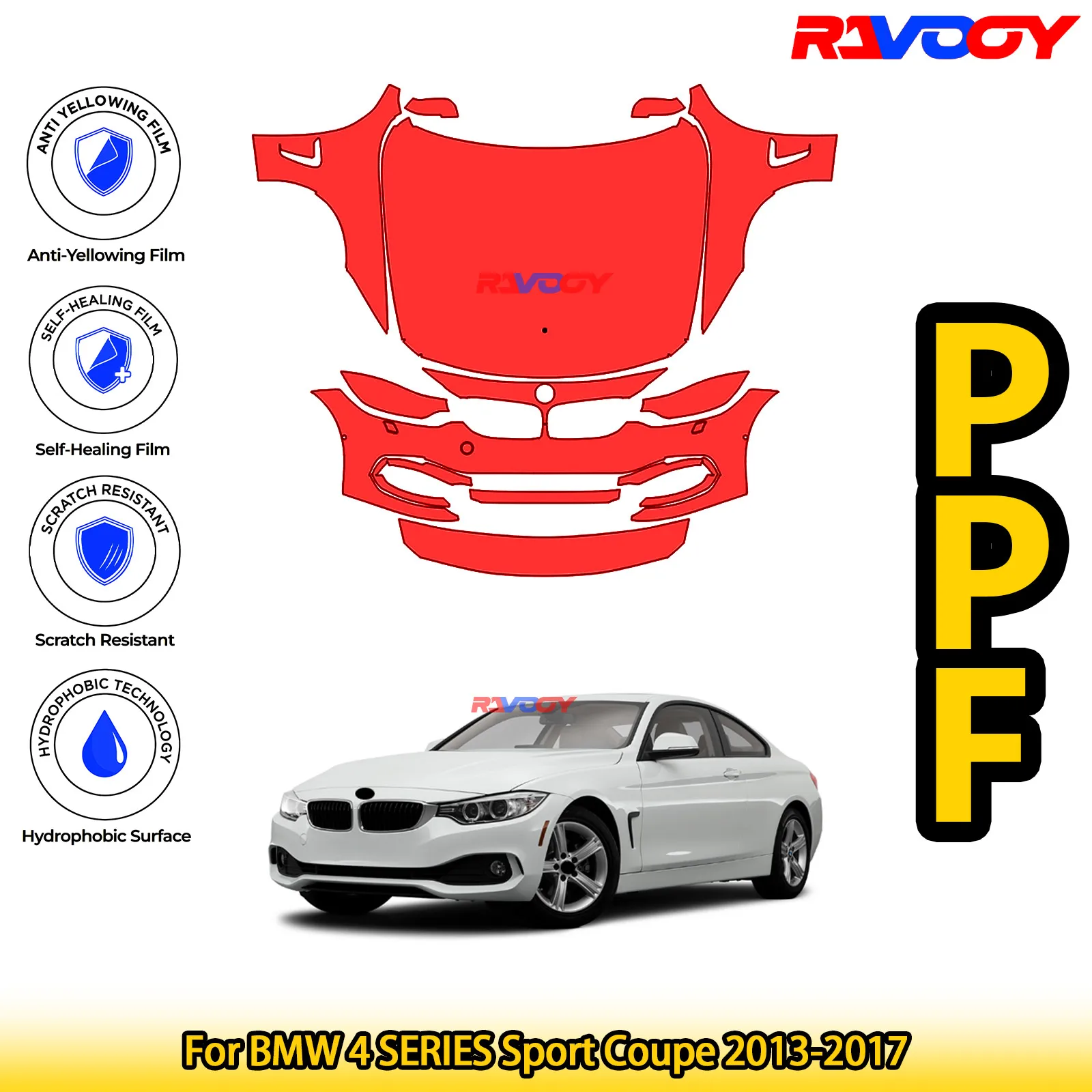 

For BMW 4 SERIES Sport Coupe 2013-2017 Glossy Matte Black Precut front PPF Kit Paint Protection Film