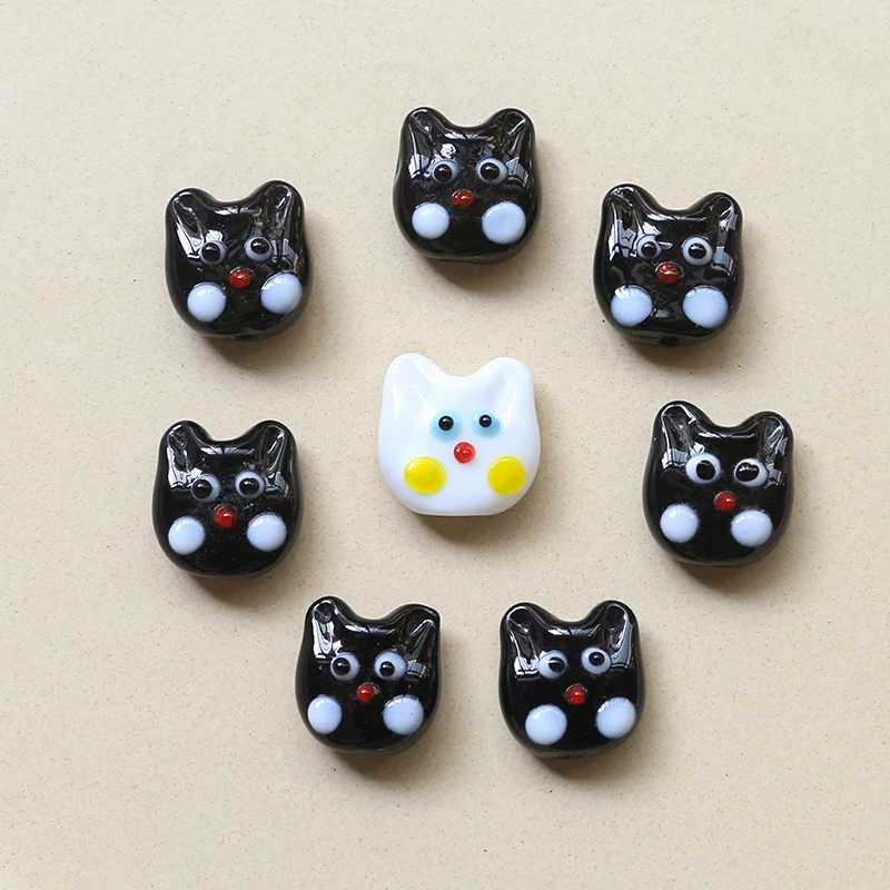 1pcs Cute Cat Glass Perforated Beads Glass Loose Beads Diy Handmade Jewelry Earrings Necklace Bracelet Accessories Charms