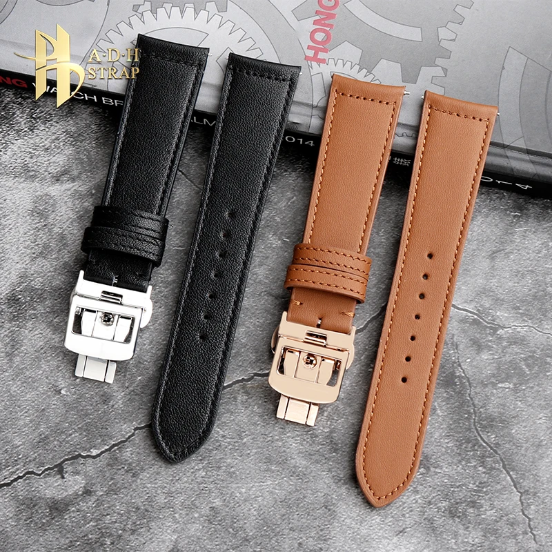 Real Cow Leather Watchband For Jaeger-LeCoultre Master Series Curved Leather Watch Strap Soft and Waterproof 19 20 21MM