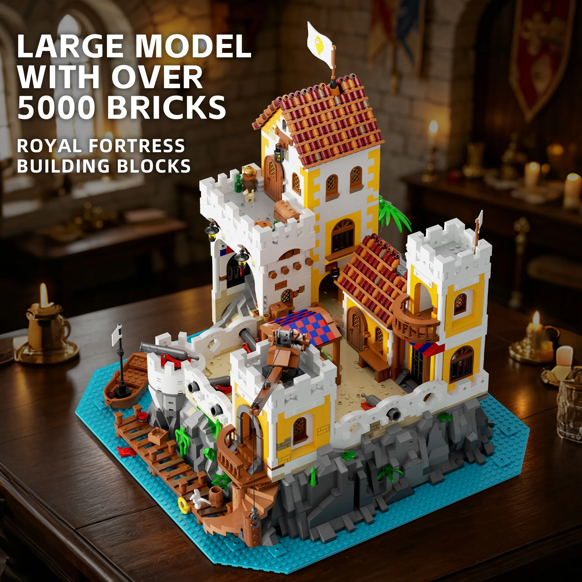 Medieval Royal Fortress Castle Building Blocks Seaside Fort Architecture Model DIY Assembly Collectible Toy Gift for Adults