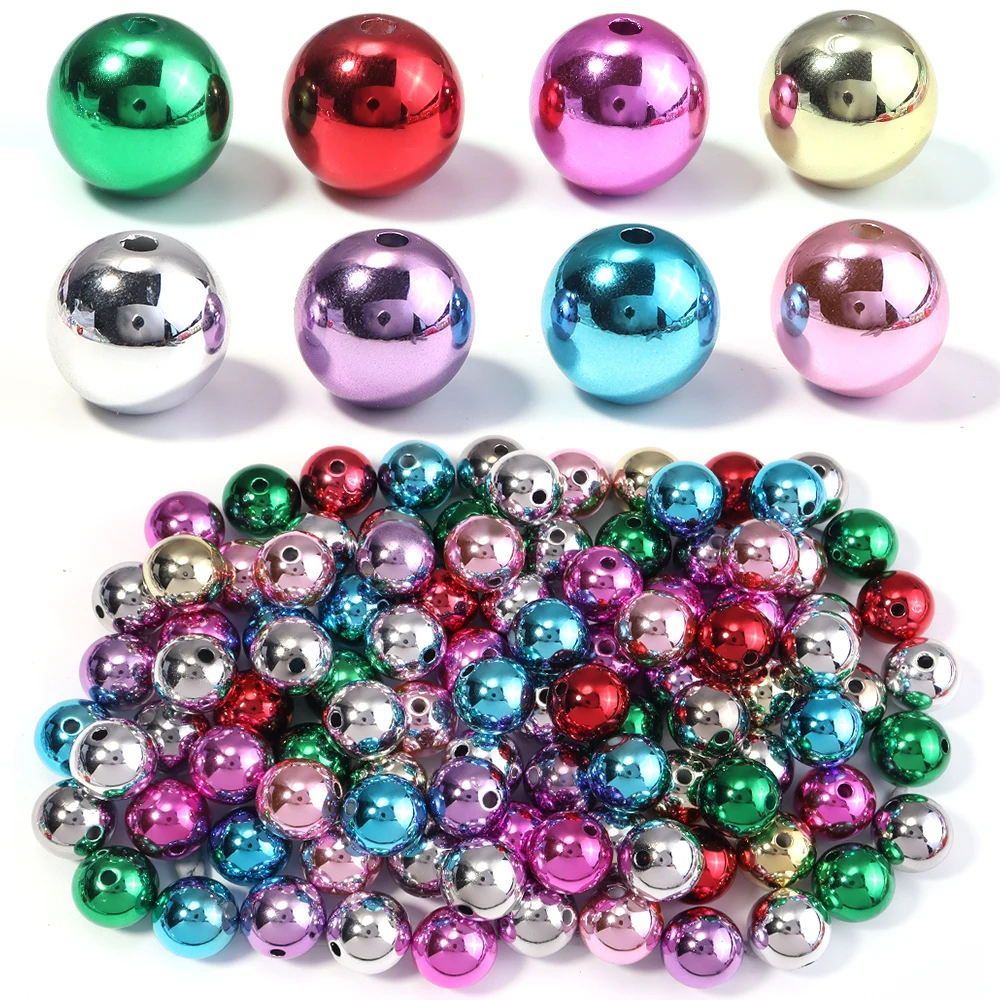 20pcs Acrylic Round Beads UV Plated Christmas Color Loose Spacer Beads Handmade DIY Jewelry Bracelets Earrings Accessories