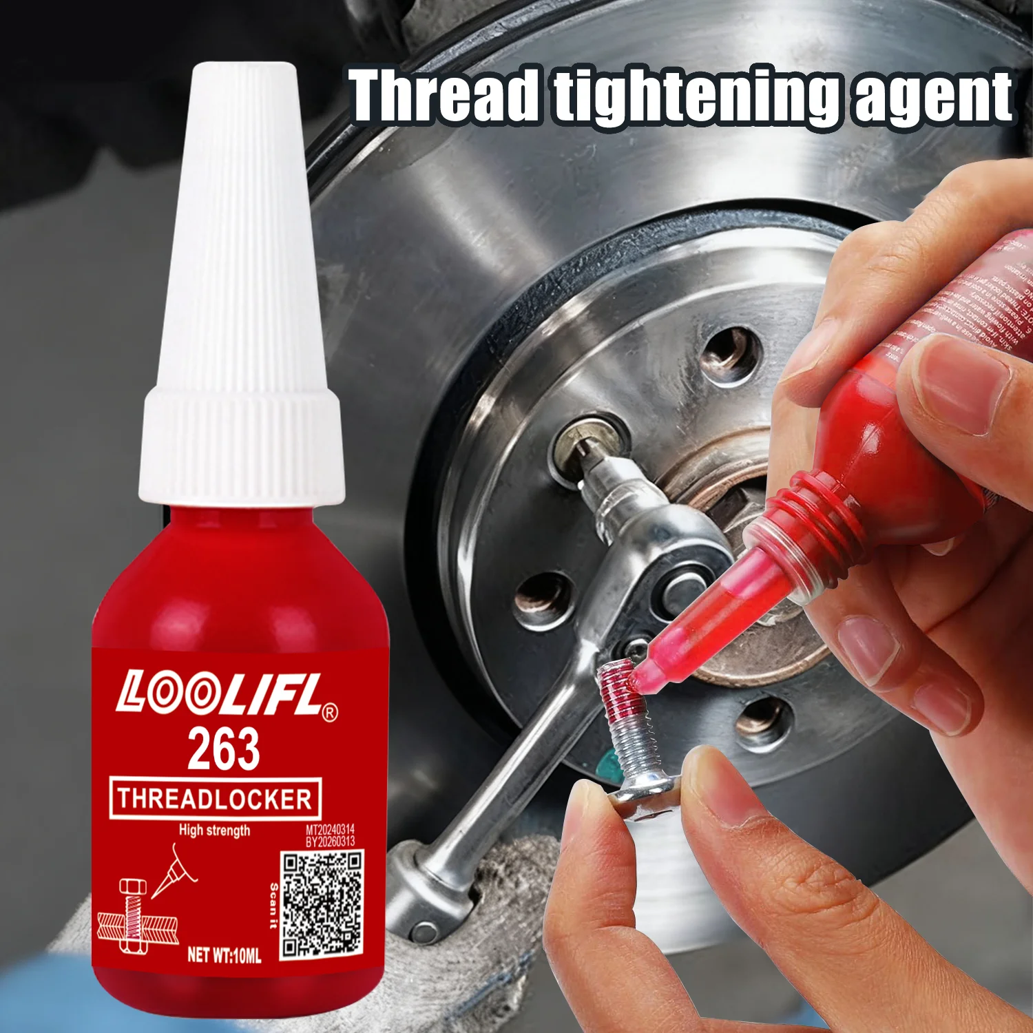 10ml 263 無酸素接着剤 高強度 - 金属ボルトナット用緩み止め接着剤 耐熱防振 赤色シーラント