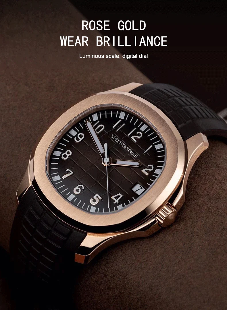 Specht&Sohne 2025, neue luxuriöse Herren-Mechanische Armbanduhr, Miyota 8215, Edelstahluhr, grüner Gummi-Saphir, Reloj Hombre – Detail 11