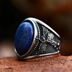 BEIER 2023 New Creative Design Stainless Steel St Michael Ring Religious Pattern With Blue Zircon Exquisite Fashion Jewelry