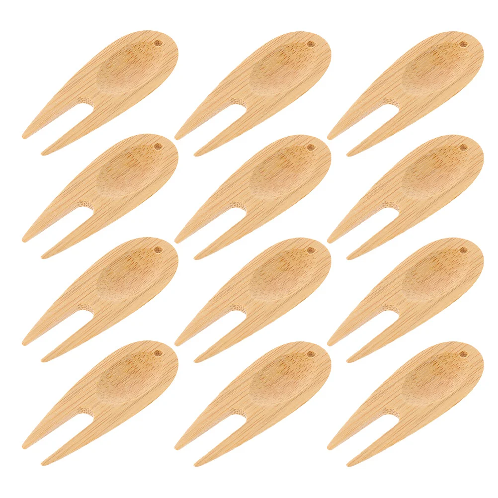 16Pcs Bamboo Golf Divot Tool Multifunctional Golf Fork Portable Pitch Repairer Ball Marker Wooden Tool Accessory