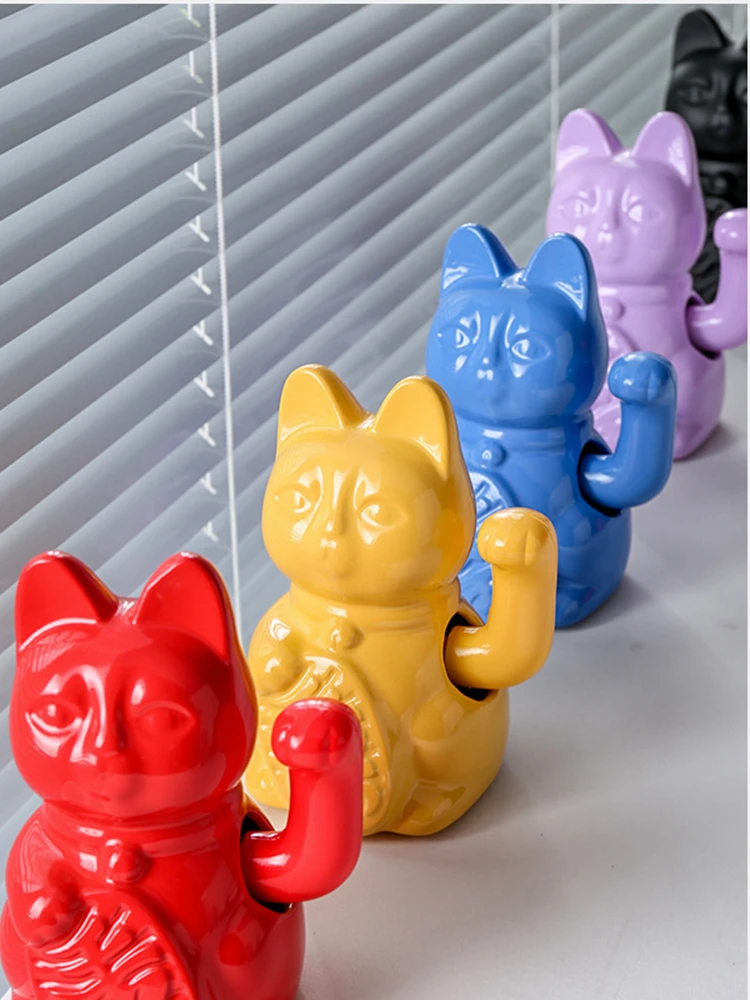 5.9 Inch Ceramic Lucky Cat Waving Arm Maneki Neko Beckoning Cat for Fortune Luck Wealth Prosperity Decoration Fengshui Ornament