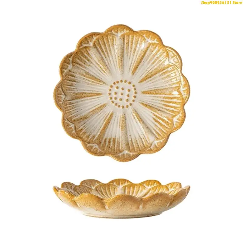 G92C Dresser Jewelry Dish Ceramic Flower Catchall Tray for Rings Earrings and Glazed Organizers for Dresser