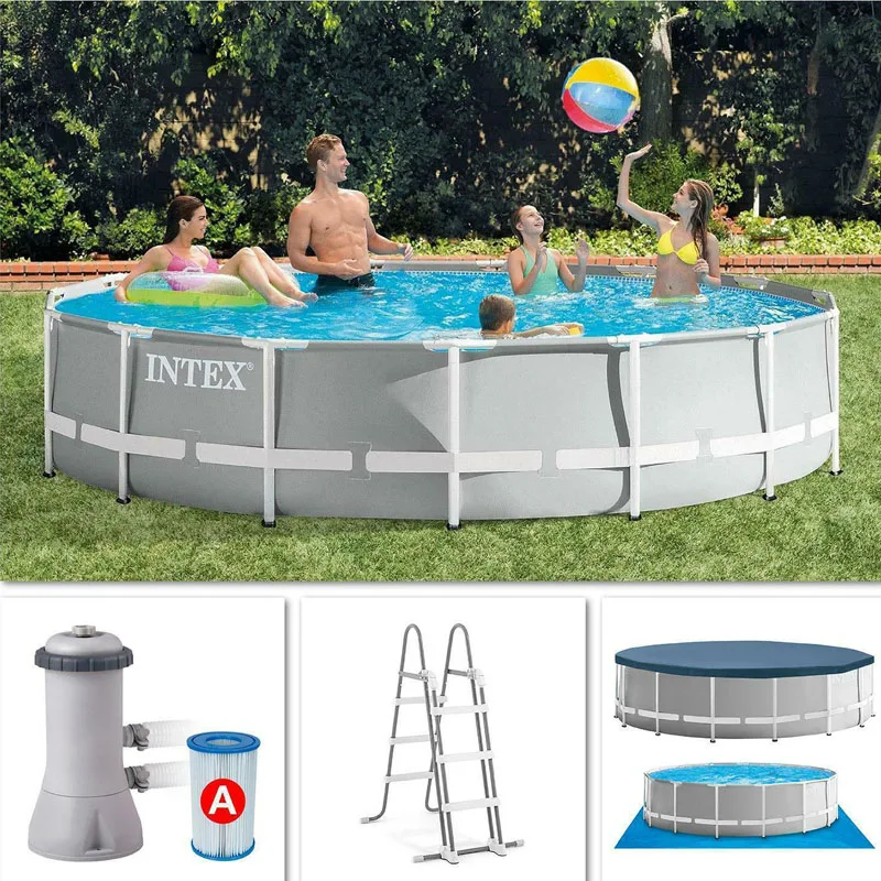 

INTEX 457*122 cm Round Metal Frame Family Swimming Pool Set Pipe Rack Pond Large above ground Swimming Pool Piscina Filter Pump