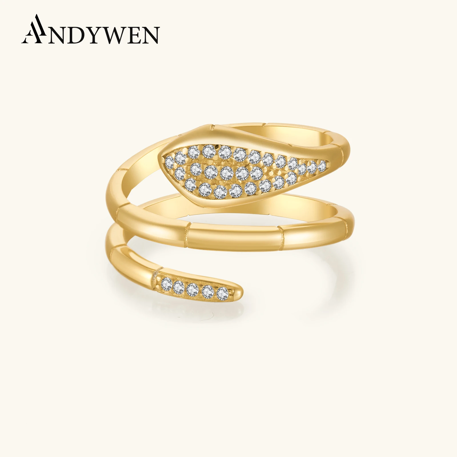 

ANDYWEN 925 пробы серебряные золотые животные три кольца в виде змейки 2021 эффектные циркониевые толстые большие женские ювелирные изделия в стиле рок-панк