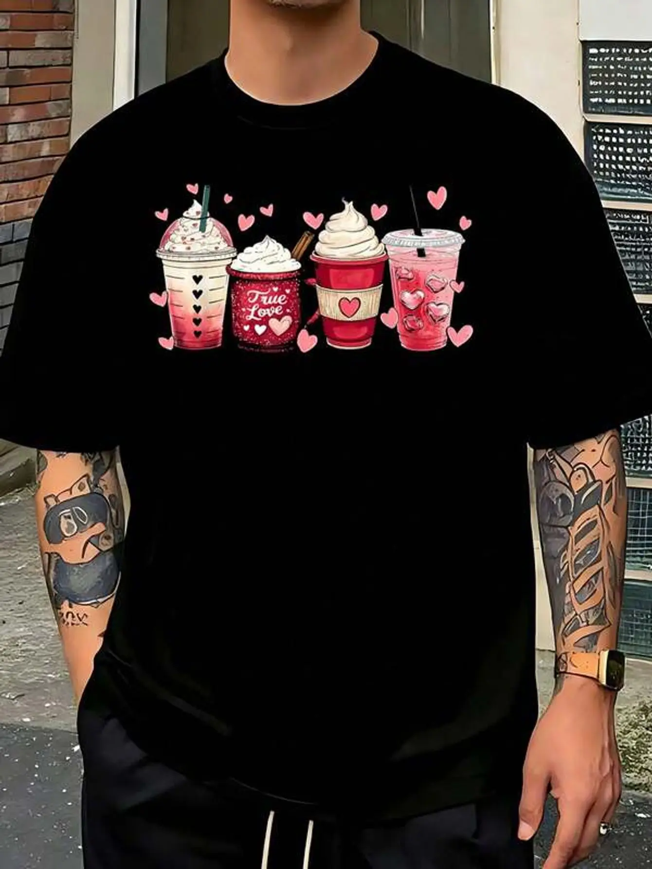 Coffee Lover Cups Latte Iced Valentines Day Women Girl-Shirt Camisas Para Hombre Herren-Shirt Graphic Tees Crop Tops Outfits Tops-Shirt