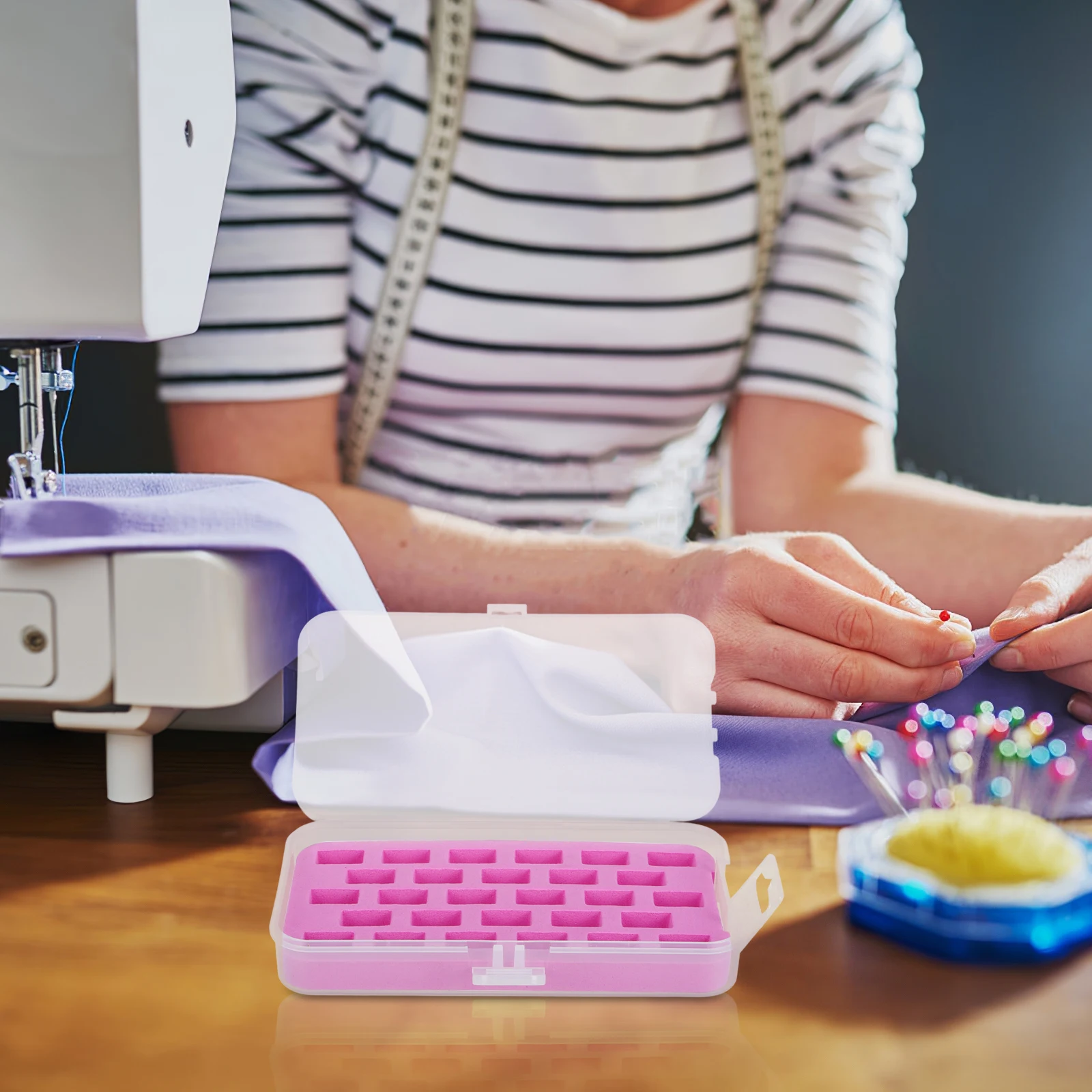 

2pcs Thicker Bobbin Holder Case 28 Compartment Large Capacity Transparent Plastic Box For Sewing Machine Durable Bobbin Storage