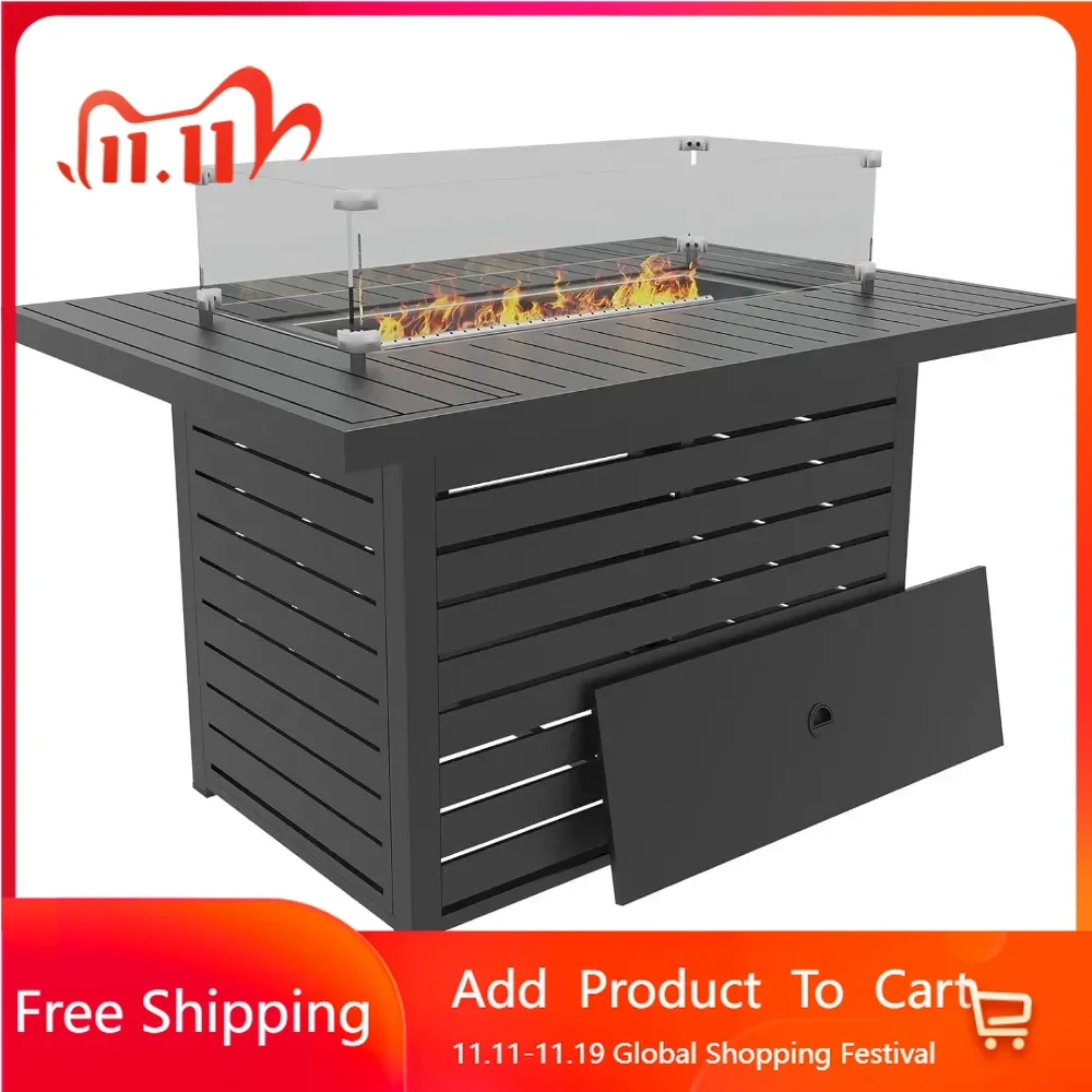 

43.3 Inch Propane Fire Pit with Lid，Glass Wind Guard Gas Firepit Table for Garden/Patio，CSA Certification，2 in 1 Firepit Table