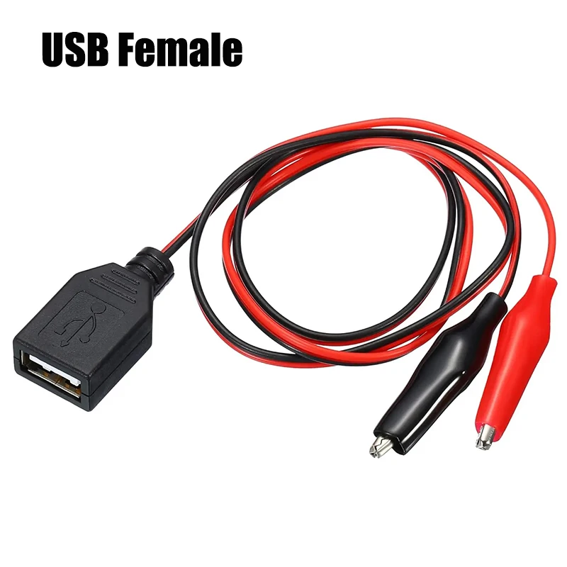 التمساح اختبار كليب المشبك إلى USB الذكور والإناث المقبس موصلات اختبار موصل موائم مصدر تيار سلك 50 سنتيمتر كابل أحمر أسود