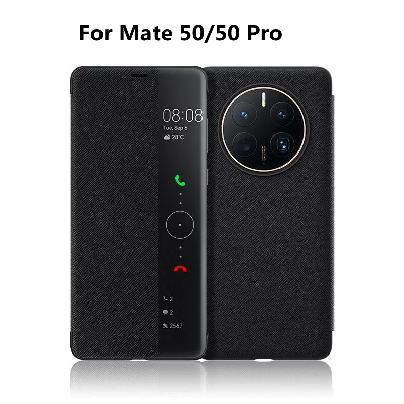 

Original Smart View Case For Huawei Mate 50 Pro Auto Sleep Wake Up Flip Cover Luxury Leather Phone Shell For Mate50 Fundas Capa
