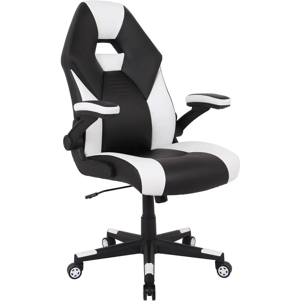 Silla de Oficina para Juegos con Respaldo Alto de Cuero, Negra/Blanca, Cumple con la Normativa BIMA