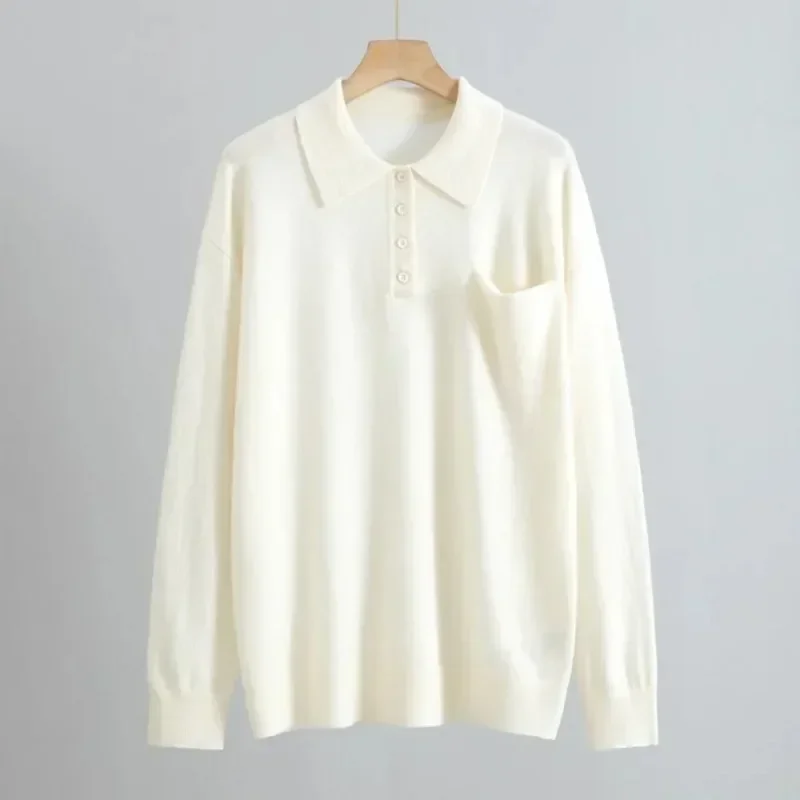100% Cashmere Collar Loose Knitted Pullover Black Sweater Women