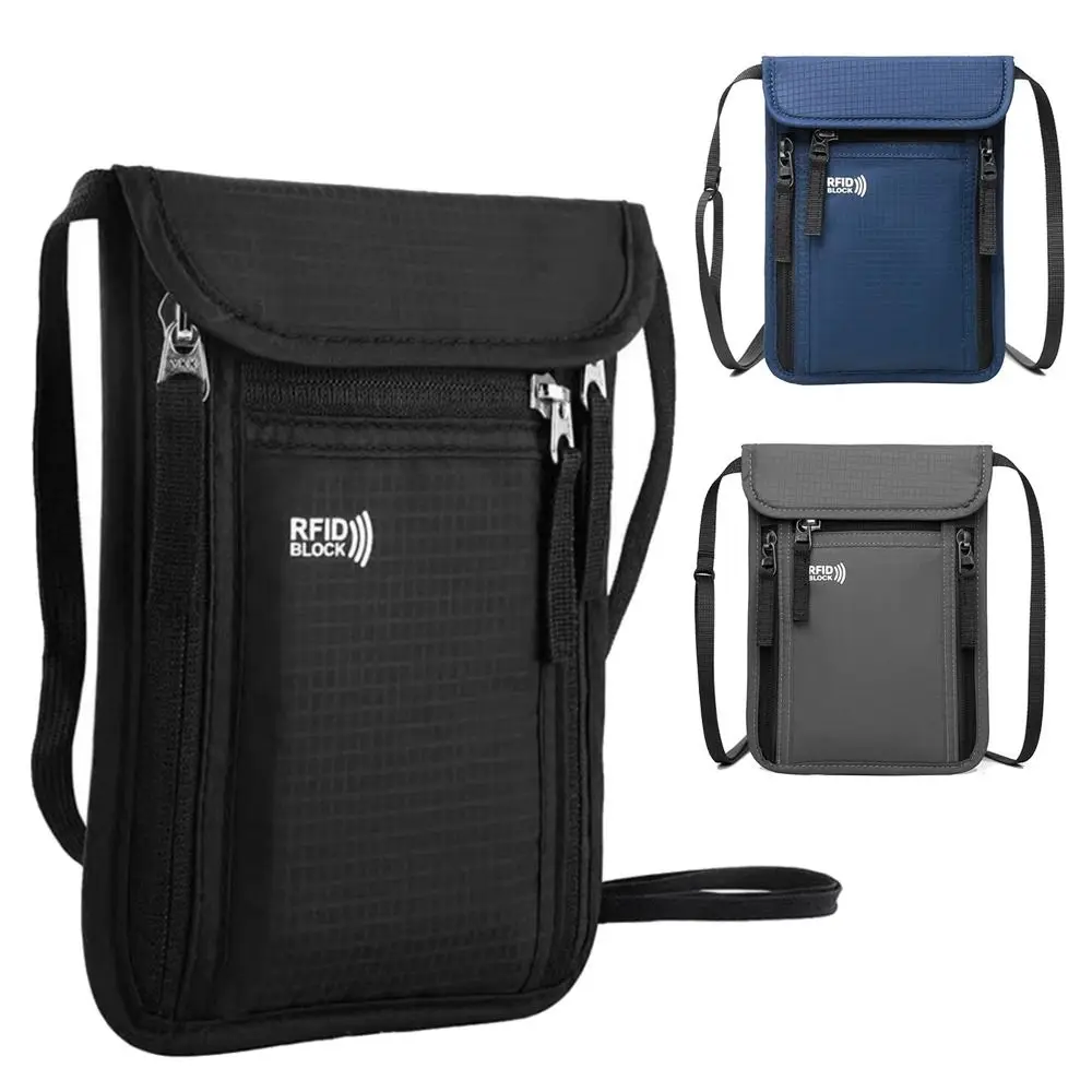 Portable Nylon RFID Passport ID Bag Waterproof Multi-Functional ID Credit Card Holder Neck Wallet Women