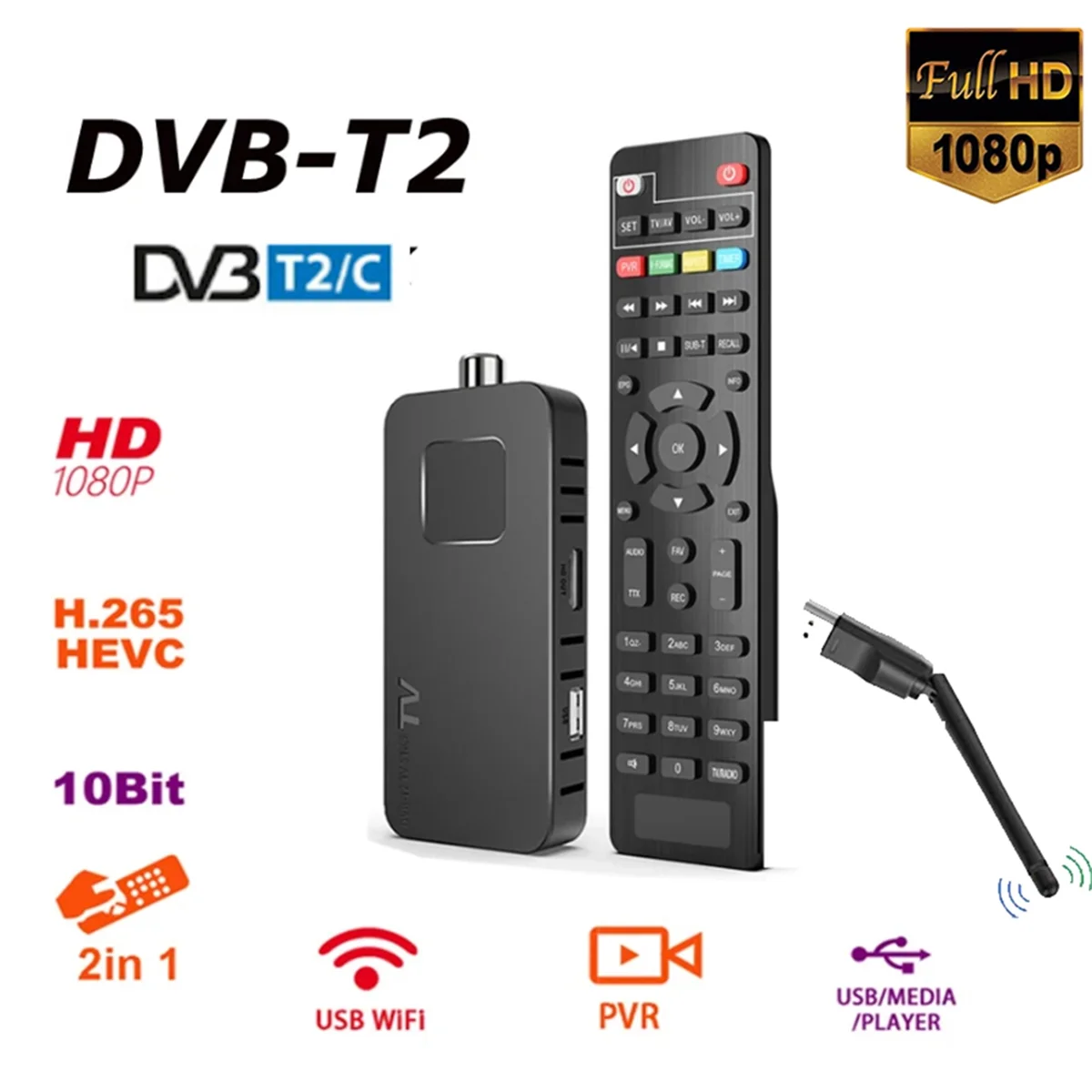 Europe H.265 HEVC DVB-T2 Tuner DVB-C High-Definition DVB-T Digital TV Set-Top Box for WIFI Y0UTUB for Europe Vs V7